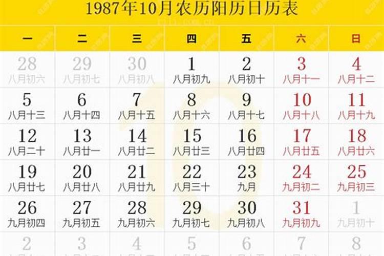 87年农历10月1日生的是什么命