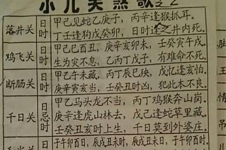 小儿关煞急脚关指迷算命