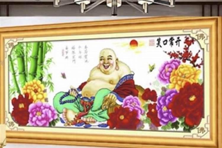 财位上可以挂四脚财神的十字绣吗？